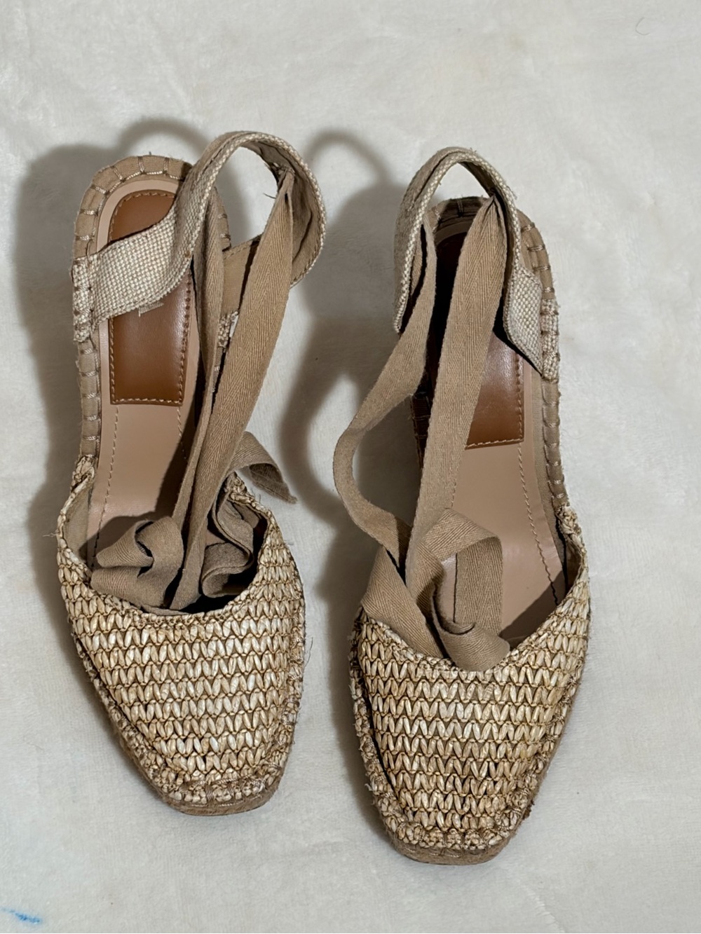 Woven Espadrille Tie-Back Sandals in Beige
